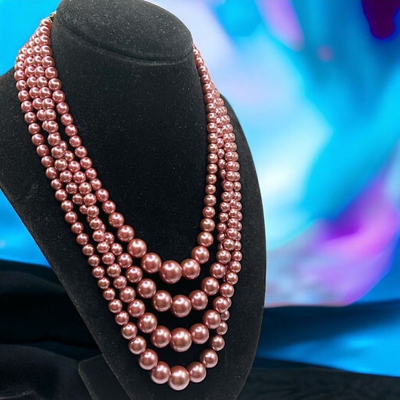Mauve Faux Pearl 4 Strand 16.5" Necklaces! - Picture 1 of 8